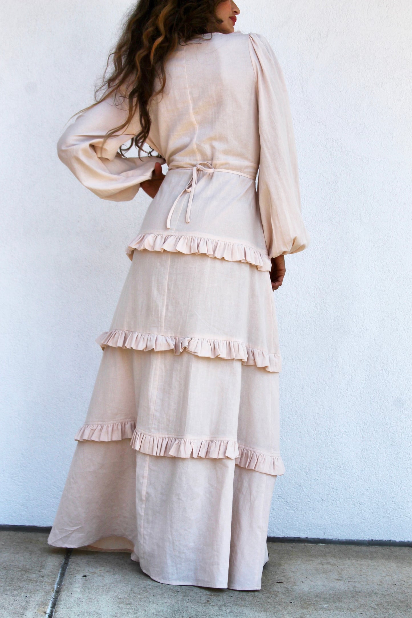 DREAM CATCHER linen maxi dress, medium >> sand