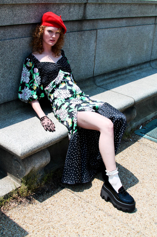 BONJOUR satin puff sleeve euro inspired midi dress, size 6 *ASOS*