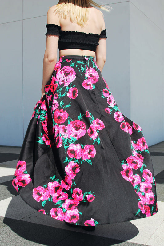 FLORAL FIXATION bold floral full maxi skirt, size 8