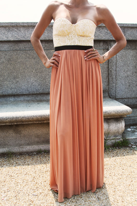 A LA MODE corset maxi dress, size small, Say What >> pumpkin + french vanilla
