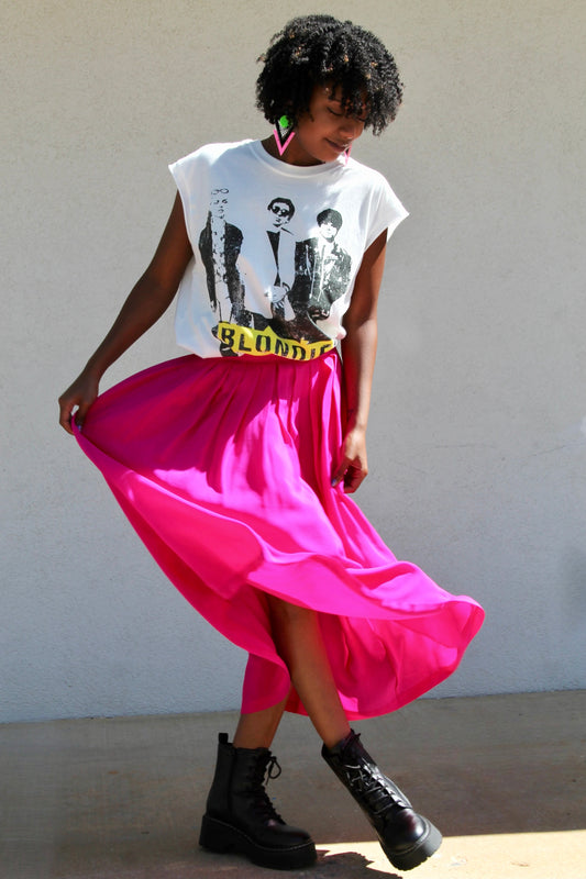 IN THE NEAR FUCHSIA pleated silk midi skirt, small/medium *VINTAGE •100% SILK*