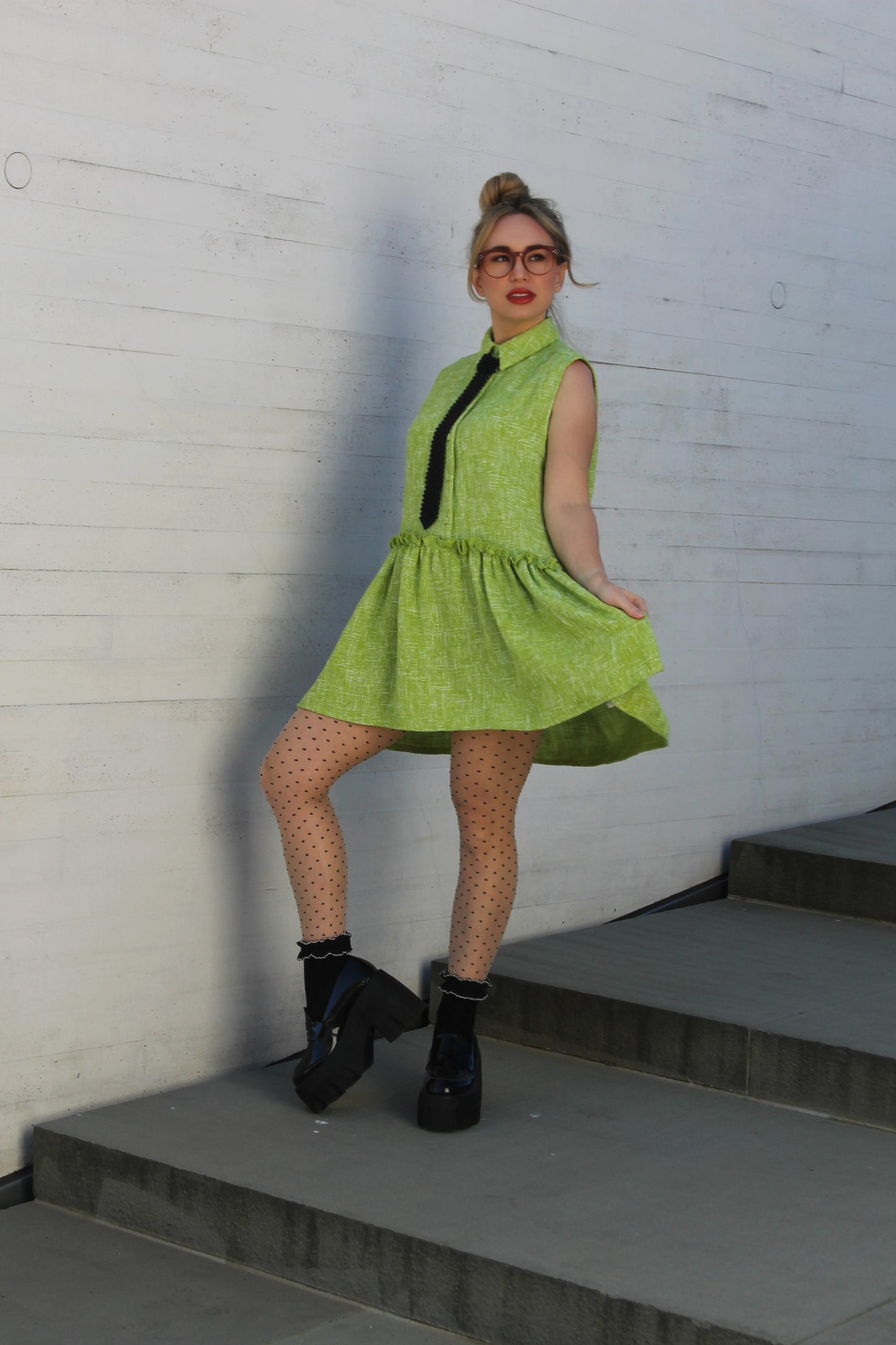 NEED FOR TWEED collard + tweed oversized shirtdress, oversized small  >> chartreuse