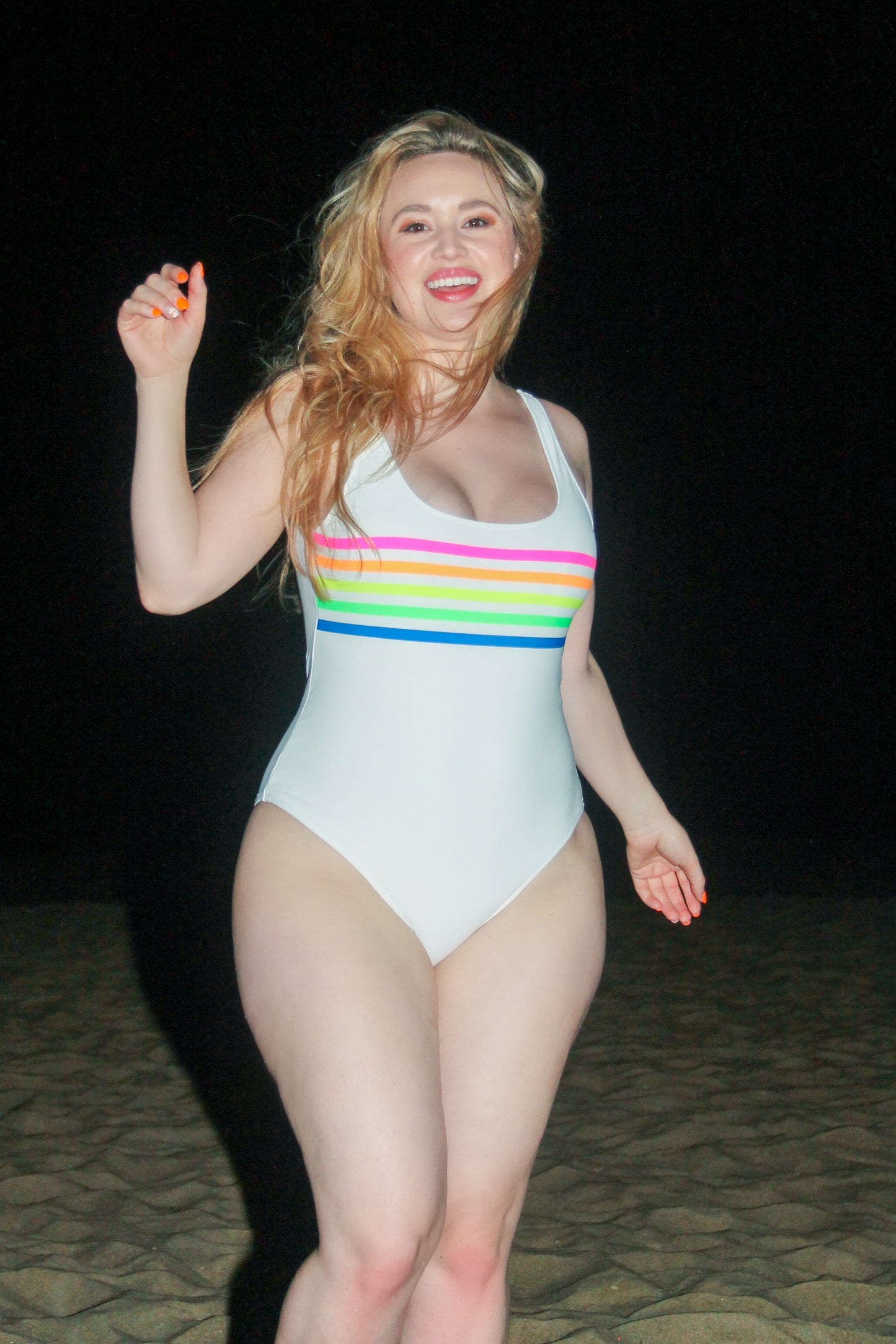 LUSH retro white one piece swimsuit, large