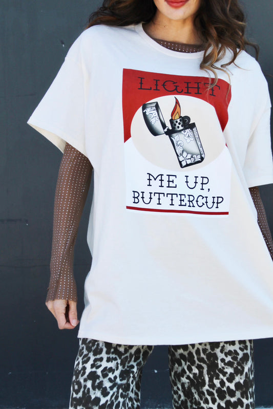 LIGHT ME UP graphic + oversized tee, XL >> crimson + cream