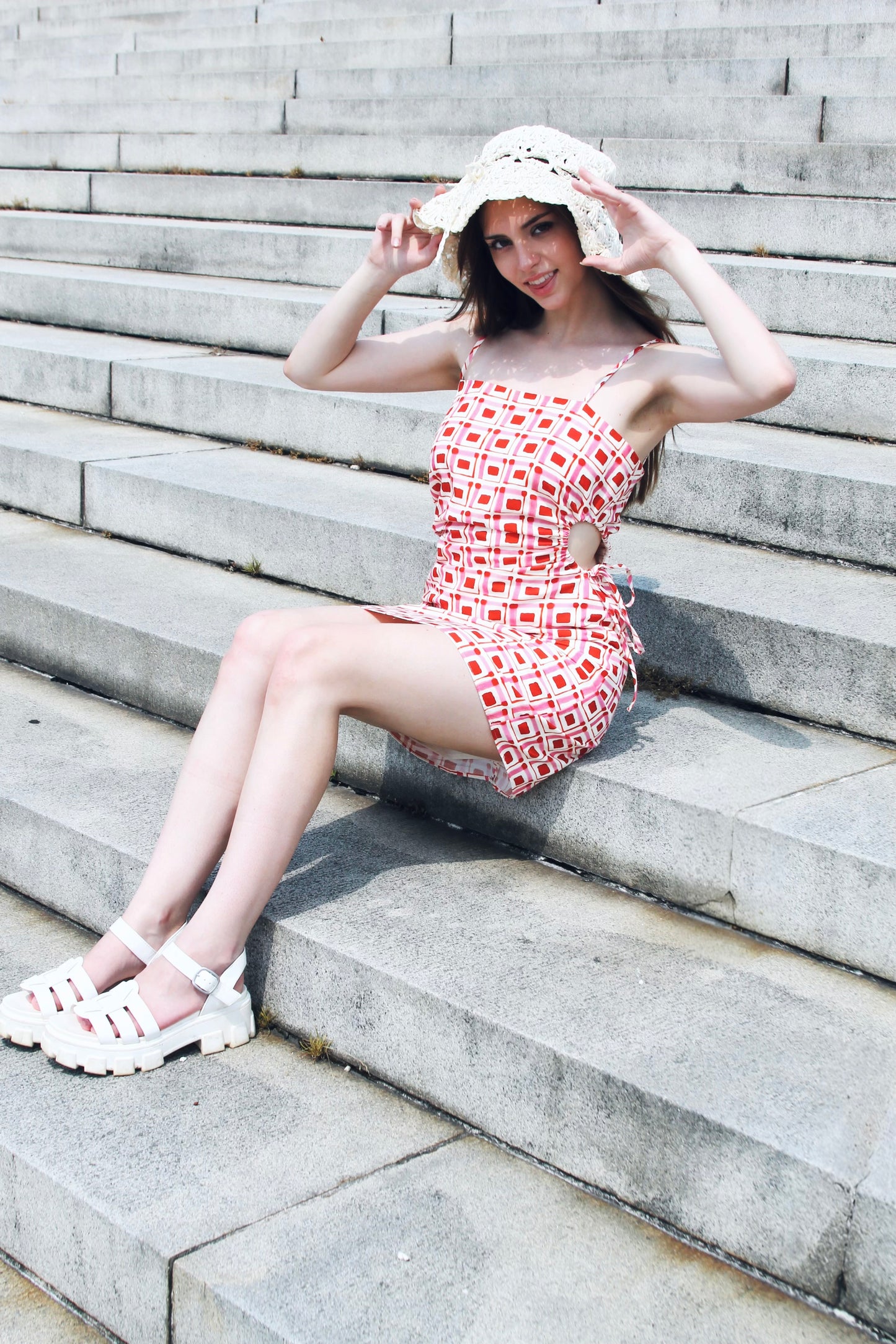 SUMMATIME FINE geometric print + cut-out mini dress, medium