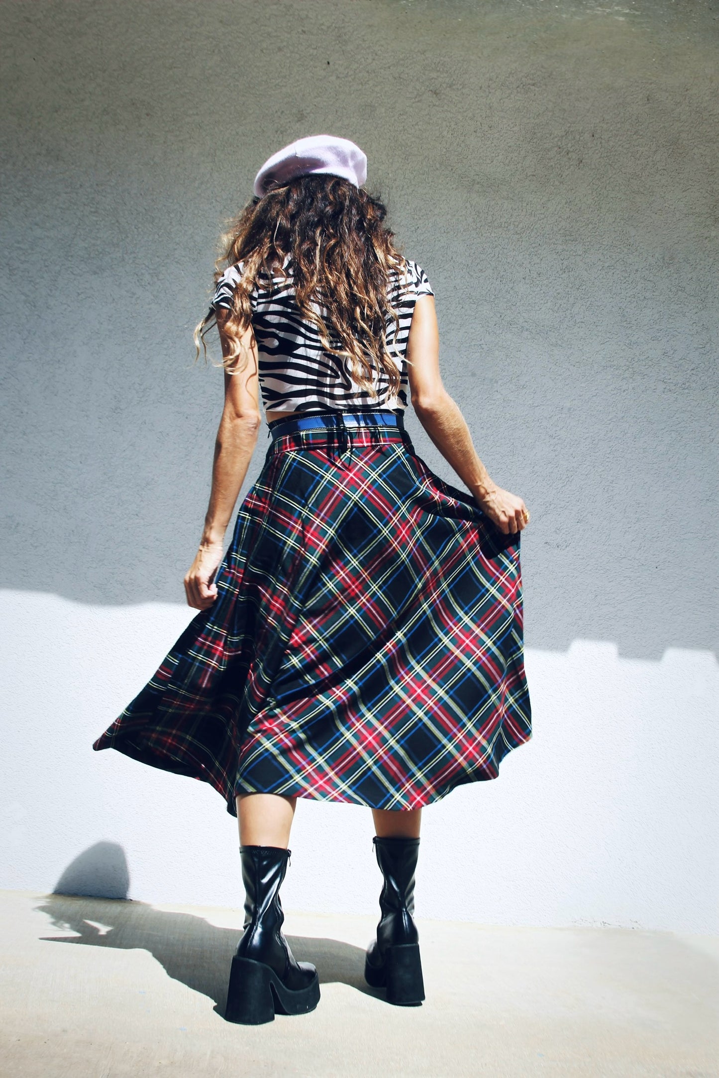 FULL GLAMBITION plaid a-line + midi skirt, small >> plaid