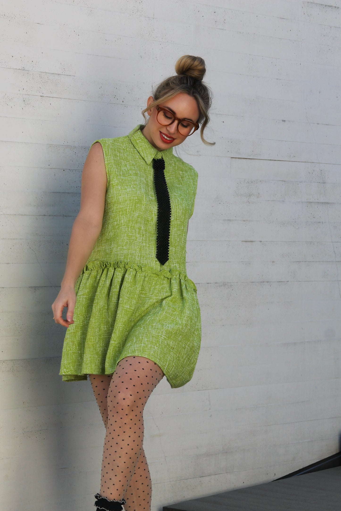 NEED FOR TWEED collard + tweed oversized shirtdress, oversized small  >> chartreuse