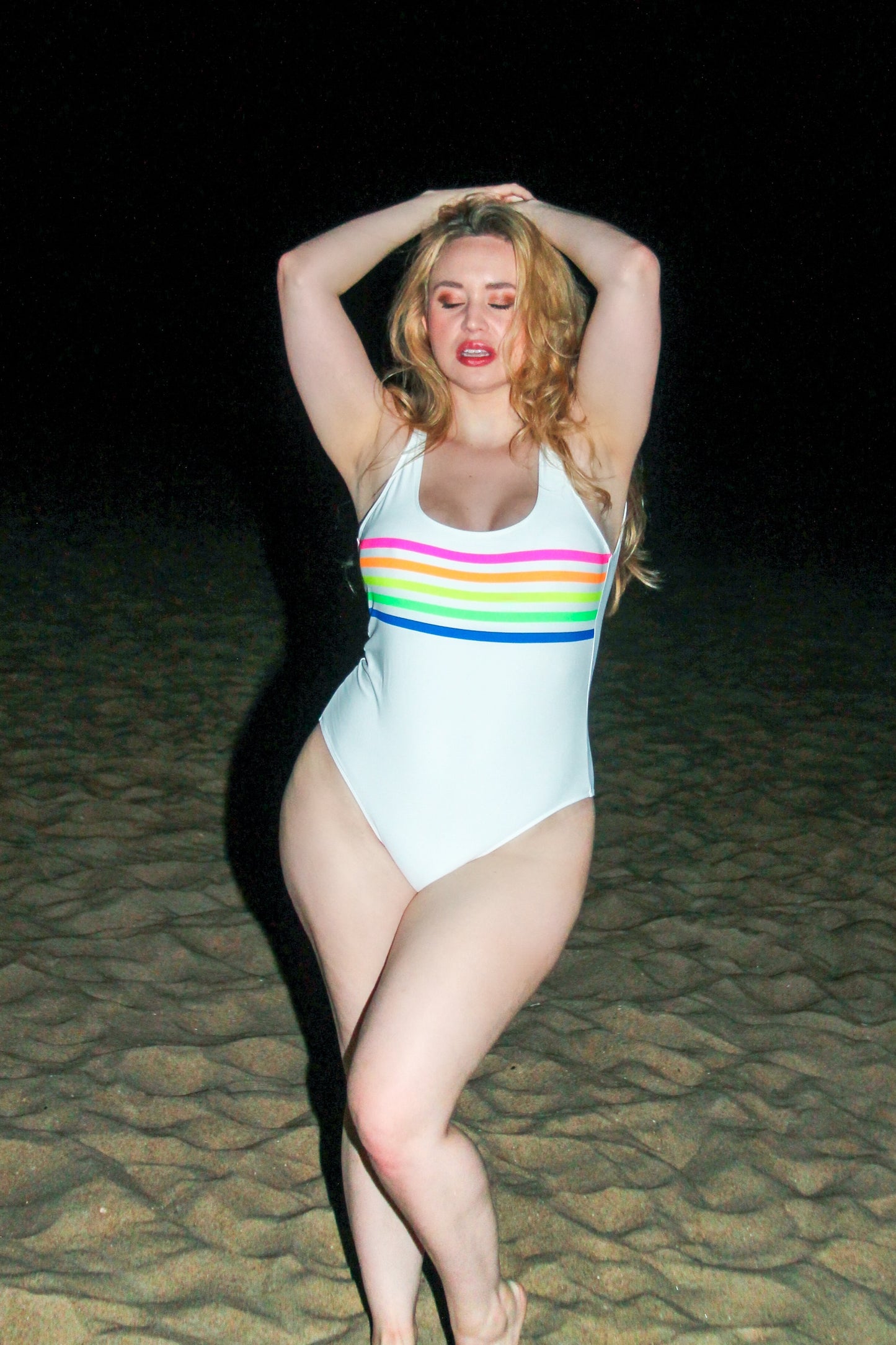 LUSH retro white one piece swimsuit, large