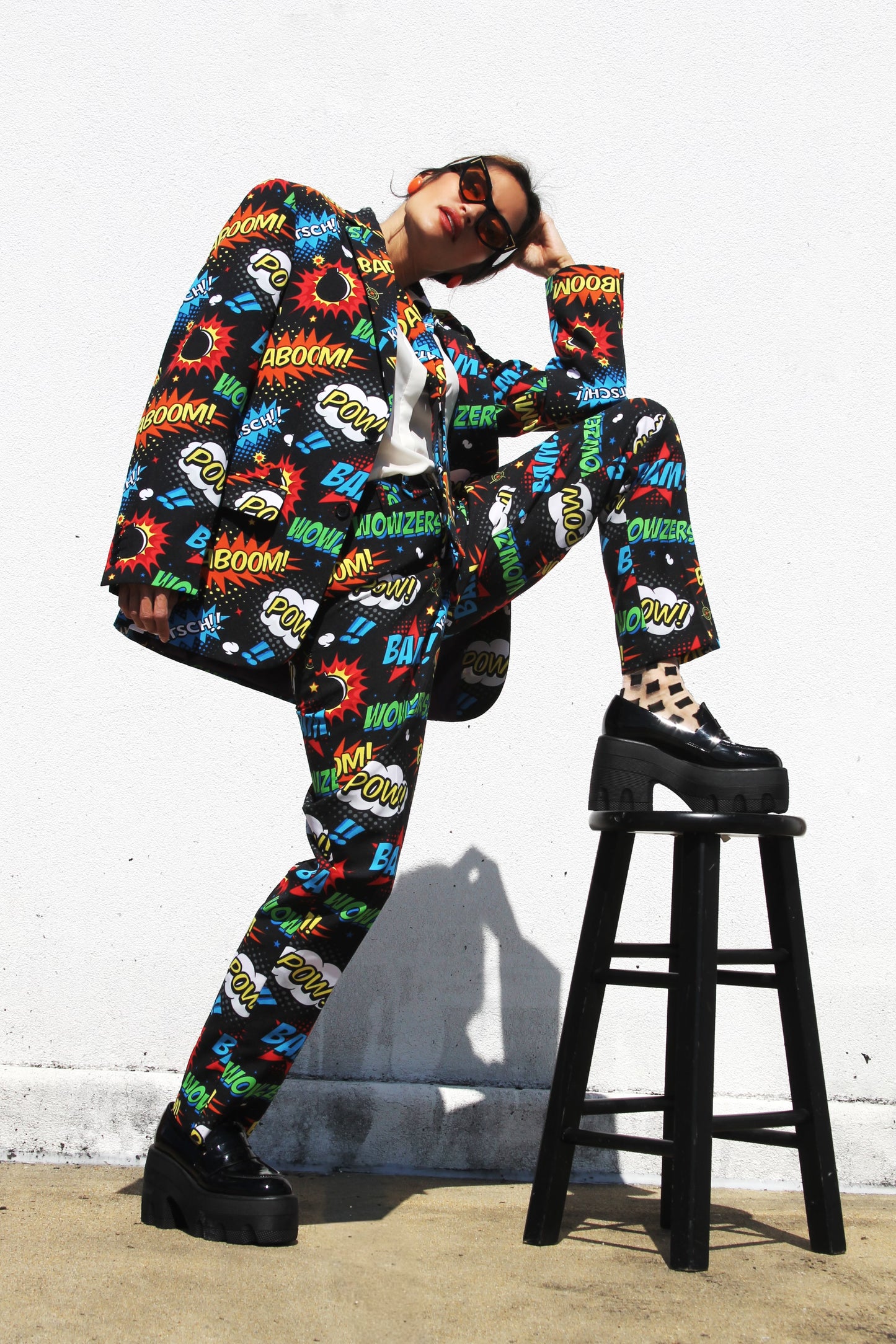 BADABING BADABOOM pop art + comic book inspired slacks, size 38 *PART OF A SET * Opposuits >> multicolored on black