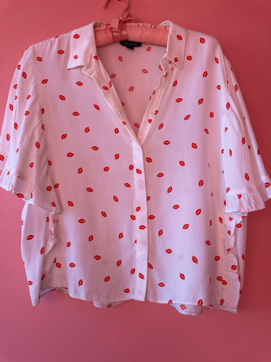 KISS KISS button down top, XS *TOPSHOP* >> pink + red