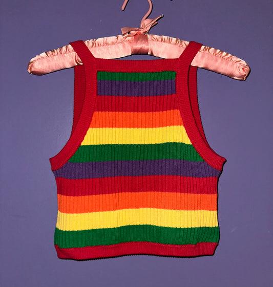 LAZY OAF rainbow lace-up tank, small >> rainbow stripes