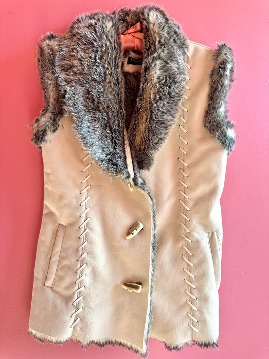 WINTER WOODS faux suede + faux fur vest, size 10