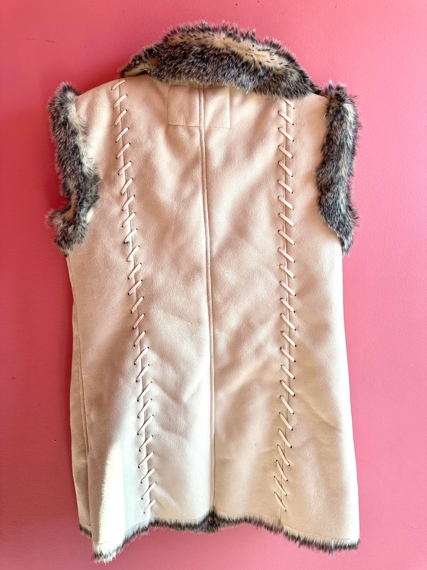 WINTER WOODS faux suede + faux fur vest, size 10