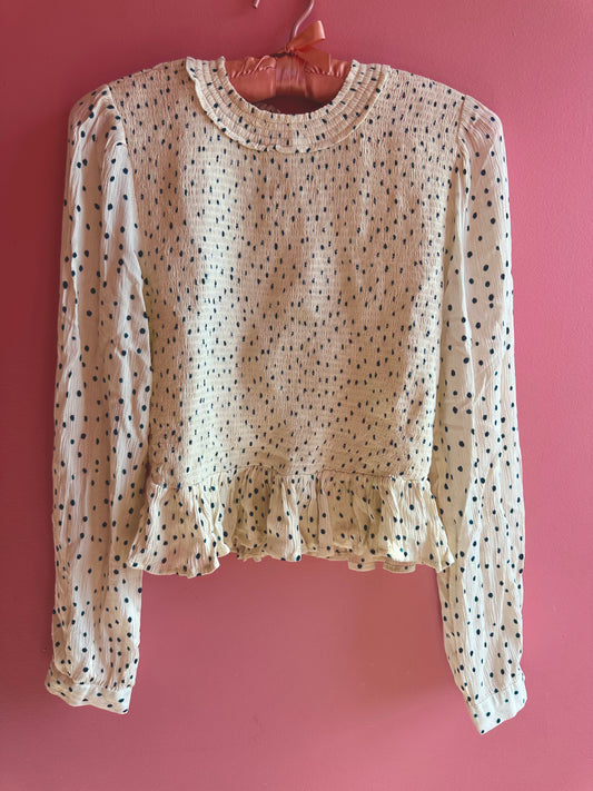 KISS ME smocked polka dot top, small