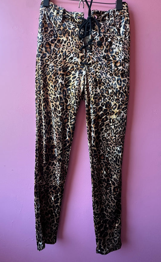 WILD SIDE velvet leopard lace-up pants, medium