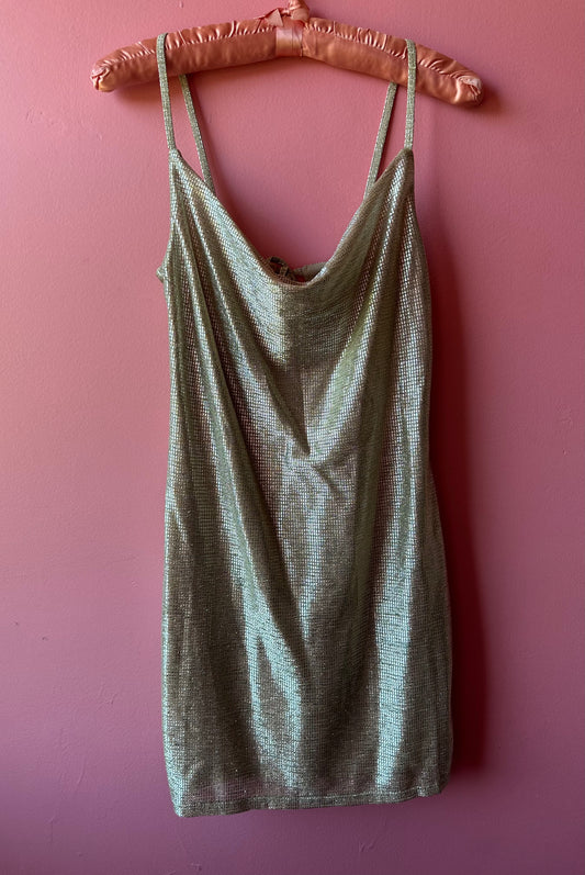 MIRROR BALL silver mini dress, small