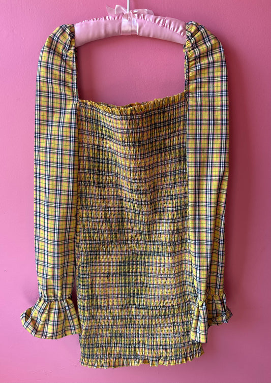 AS IF smocked mini dress, small >> fall gingham
