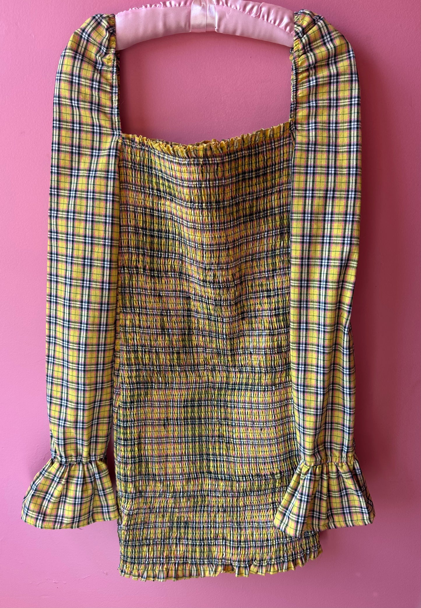 AS IF smocked mini dress, small >> fall gingham