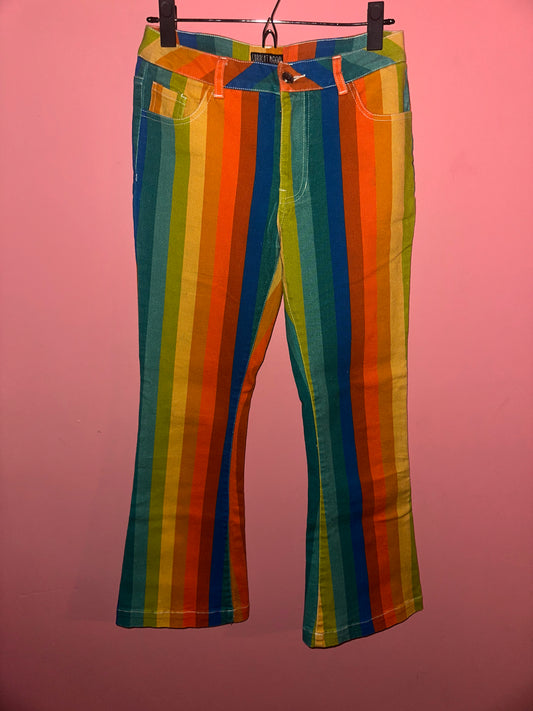 RAINBOW REASONS striped rainbow cropped denim, medium