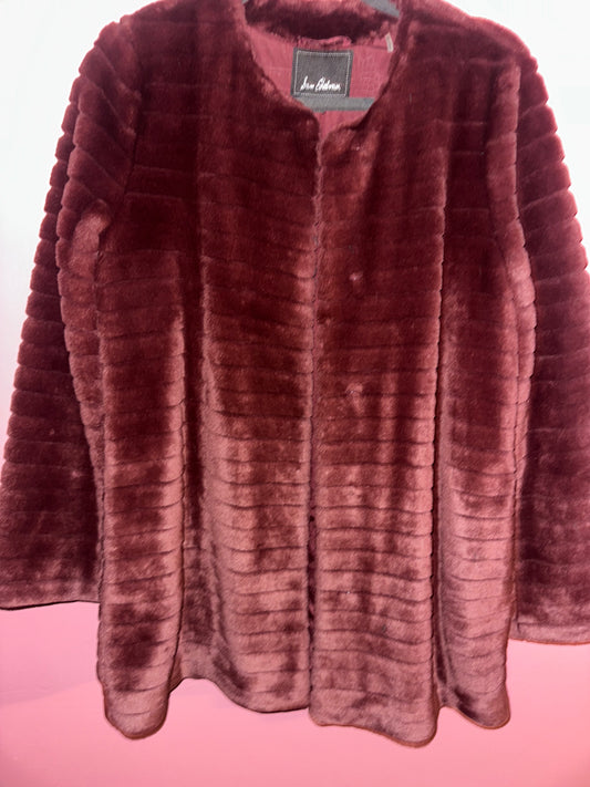 MOB MENTALITY faux fur burgundy coat, small