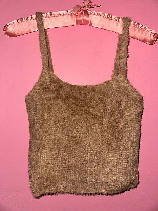 SHAKEN ESPRESSO fuzzy crop tank, small >> cocoa