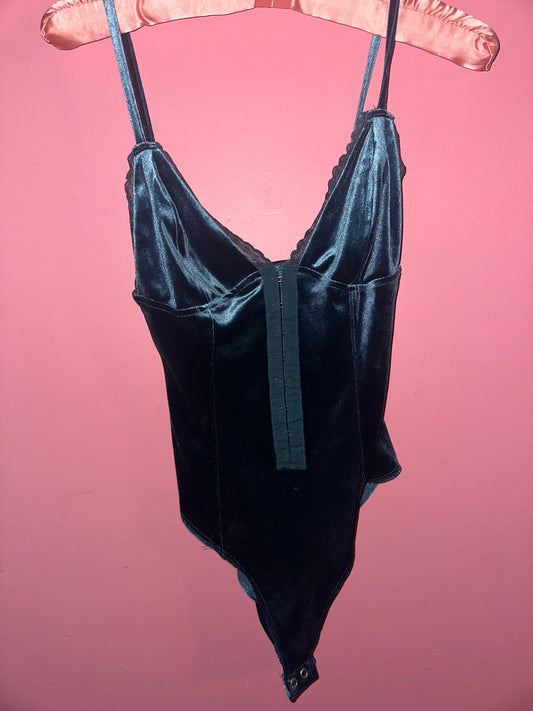 STORMY blue velvet bodysuit, small