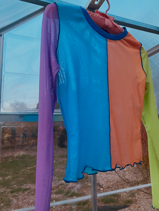 Color block mesh top