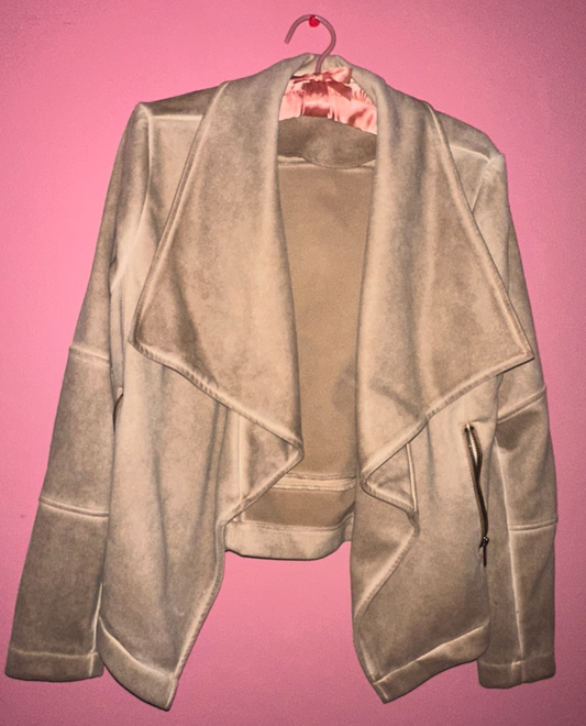 DOWN FOR ANYTHING faux suede jacket, medium >> sand