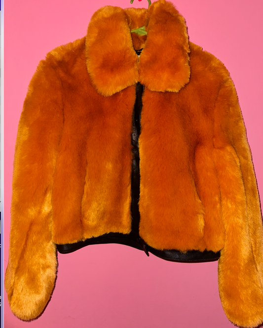 HONEY POT faux fur bomber, small >> rust