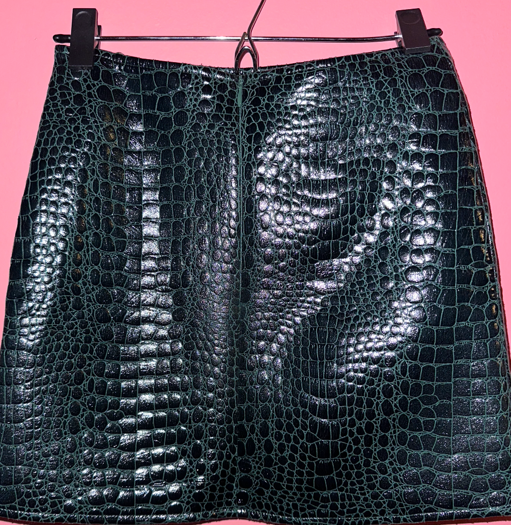 SECRET WEAPON emerald faux snake mini skirt, small