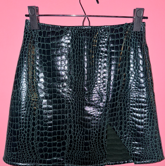 SECRET WEAPON emerald faux snake mini skirt, small