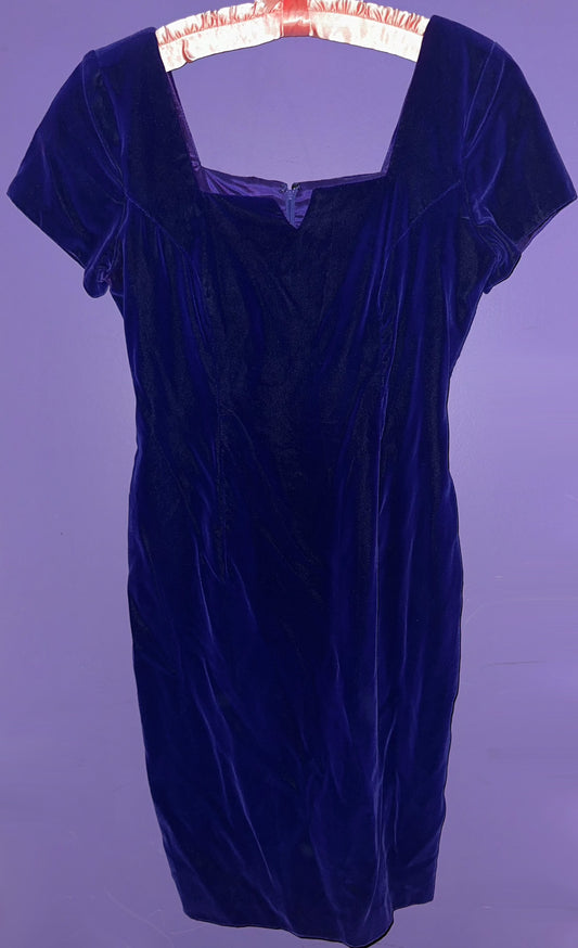 VINTAGE BLUE velvet mini dress, medium >> electric blue