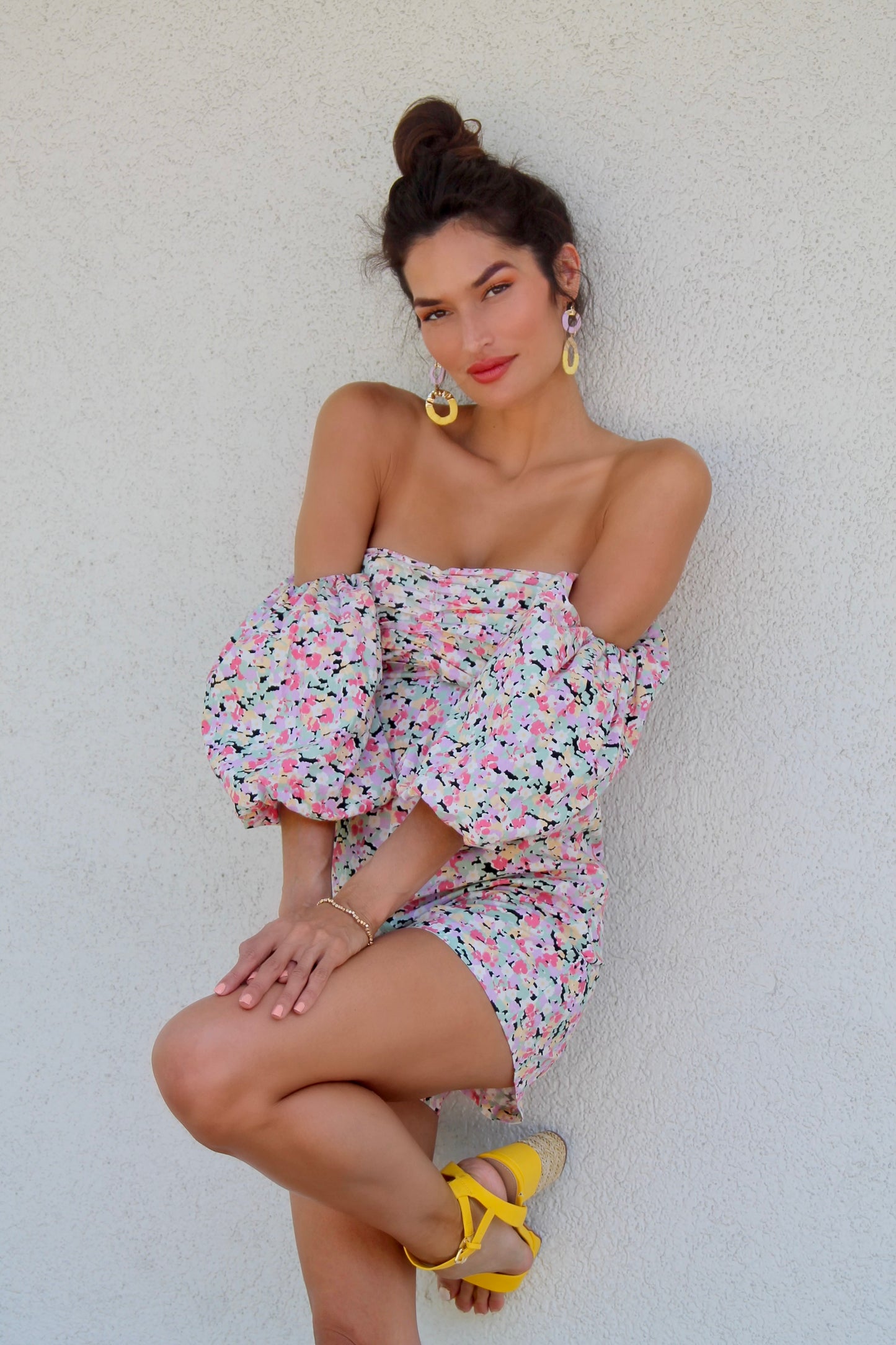 Leila puff sleeve floral romper