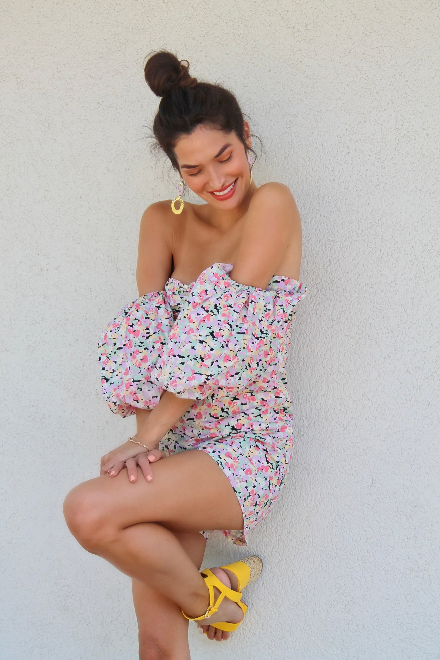 Leila puff sleeve floral romper