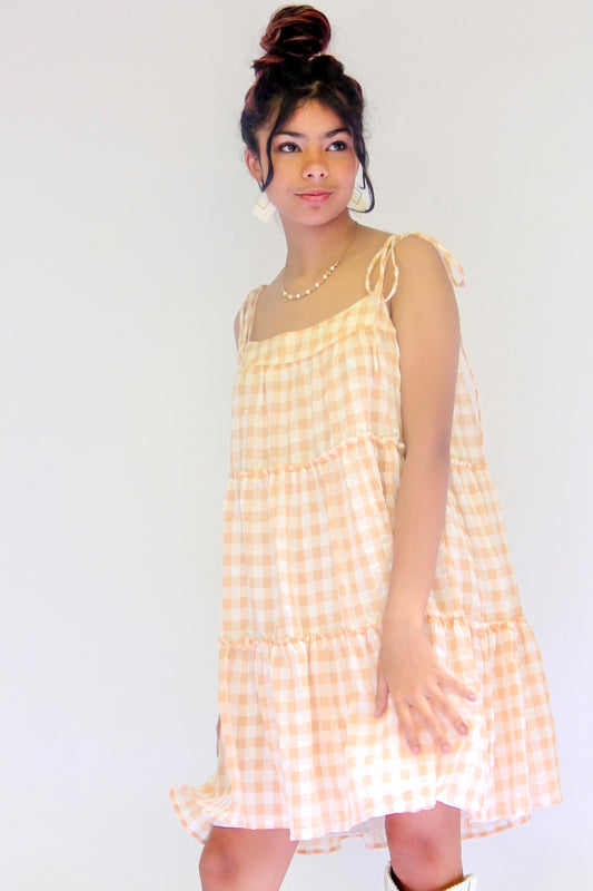 Flounce hem checkered dress