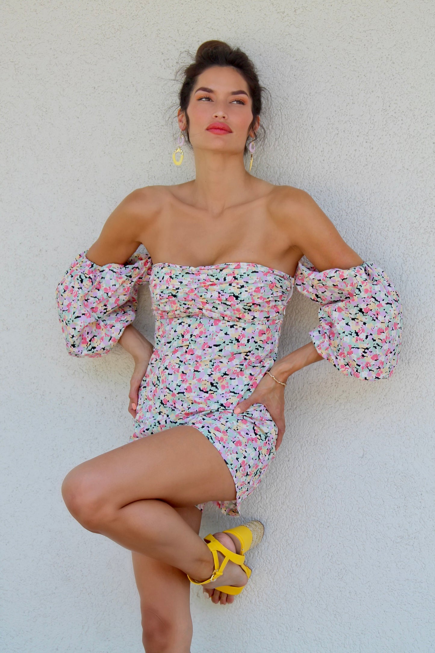 Leila puff sleeve floral romper