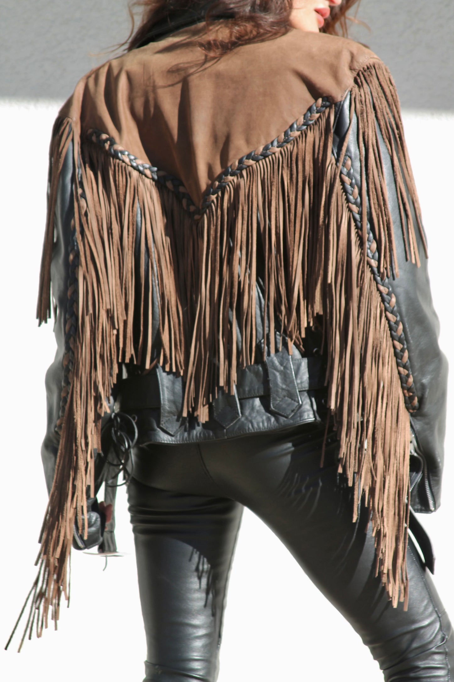 DNA Vintage fringe leather motorcycle jacket, medium/large